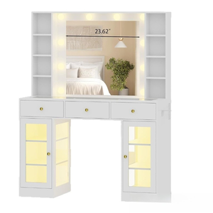 Comò in Legno Bianco con Specchio Illuminato e Stazione di Ricarica, Design Contemporaneo Ecologico e Durevole per Camera da Letto delle Ragazze, 3 Modalità di Illuminazione - Product Image 5
