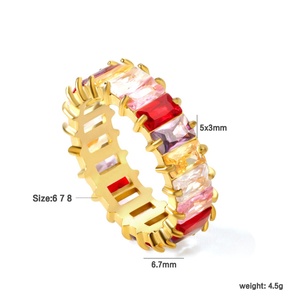 Anillos de Circonia Cúbica Cuadrada de Colores, Resistentes al Agua, Chapados en Oro de 18K, Sin Deslustre, de Acero Inoxidable, Joyería de Moda, Anillos de Circonia para Mujer - Product Image 2
