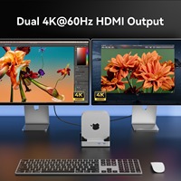 Docking Station USB C untuk Mac Mini M003, Dual HDMI 4K 60Hz, Hub USB 10Gbps, Ekspansi NVMe M.2 SSD, Aluminium Alloy, PD 30W