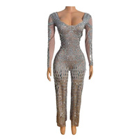 Combinaison moulante Yinkuzi scintillante à strass et sequins, décolleté plongeant, pour tapis rouge, défilé, soirée, spectacle, costume de scène