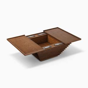 طاولة قهوة ذكية خشبية من AJUNION بتصميم عصري فاخر، أثاث غرفة معيشة مع مساحة تخزين منزلقة مخفية - Product Image 4