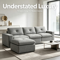Canapé moderne gris 3 places à capitonnage quadrillé en tissu chenille, doux et confortable pour salon, appartement, hôtel