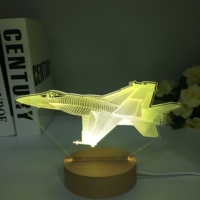 Lampe de table LED 3D en bois à illusion Lampe de bureau changeante colorée Veilleuses d'avion pour chambre à coucher Décoration de chambre à coucher Plug-In