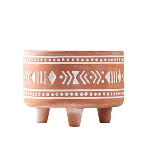 Pot à bougie en <span class=keywords><strong>terre</strong></span> <span class=keywords><strong>cuite</strong></span> rouge peinture <span class=keywords><strong>blanche</strong></span> vintage avec trois pieds - Product Image 1