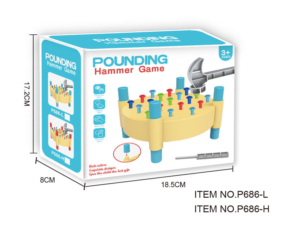 station de martelage bleue-1 marteau-1 maillet-19 clous-boîte colorée