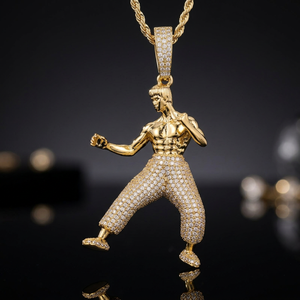 Collier pendentif Maître de Kung Fu Iced Out, micro-pavé CZ, en laiton, bijou hip-hop pour homme - Product Image 3