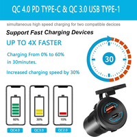 Pour voiture, bateau, moto, camion, chargeur 12V 18W USB Type-C & USB-A à charge rapide QC4.0 PD3.0, protection IP65, certifié CE