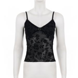 Camisole Rétro Sexy en Dentelle et Jacquard Transparent, Style Streetwear Tendance, Décolleté en V - Product Image 6