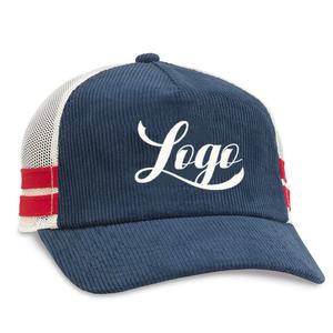 Gorras Trucker Personalizadas de Pana de 5 Paneles con Logotipo Bordado, Gorras con Malla en la Parte Trasera y Rayas - Product Image 2