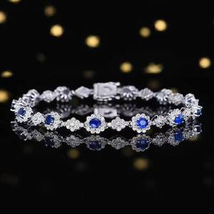 18K Gold 2.76CT Natural Royal <b>Blue</b> <b>Sapphire</b> <b>Bracelet</b> Inlaid With 228 Brilliant Cut Diamonds Floral Halo Fine Gemstone Jewellery - Product Image 2
