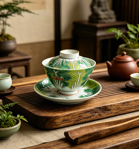 Bol à thé en porcelaine peint à la main, motif Chinoiserie Famille Rose, motif <span class=keywords><strong>Bok</strong></span> Choy, Gaiwan avec couvercle et soucoupe - Product Image 3