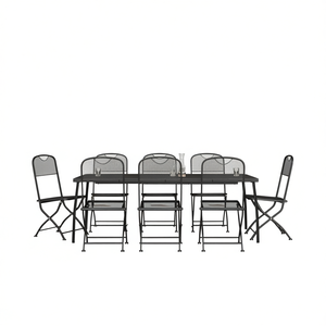Set da Pranzo da Giardino Pieghevole in Metallo Antracite a 9 Pezzi, Arredamento da Esterno in Stile Contemporaneo - Product Image 1