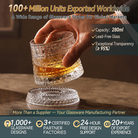 Verre à whisky moderne de 280 ml avec plateau de dégustation, design rotatif, anti-fuite, sans BPA, compatible lave-vaisselle, paroi épaissie pour cocktails