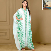 4016 grande taille femmes imprimé fleuri manches chauve-souris robe transfrontalière été Abaya pour la célébration de l'Aïd en Polyester