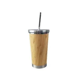 Eco-Friendly Bamboo Viagem Tumbler 17 oz / 500 ml Isolado Thermo Caneca de Café com Palha e Tampa Manter Quente e Frio
