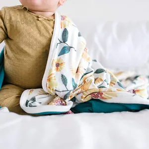 Couverture de bébé en bambou écologique personnalisée couverture double en tricot extensible pour bébé vente en gros de couverture en jersey pour tout-petits