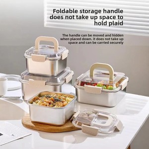 Large Capacity Portable Stainless Steel Multi-Functional Fresh-Keeping Box Steaming Baking Lunch Box <b>Microwavable</b> Plastic <b>Lid</b> - Product Image 6