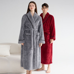 Autunno inverno accappatoio ispessito per gli uomini delle donne taglie forti <span class=keywords><strong>in</strong></span> morbido <span class=keywords><strong>cotone</strong></span> caldo <span class=keywords><strong>pigiama</strong></span> lungo velluto accappatoio tessuto <span class=keywords><strong>in</strong></span> pile - Product Image 4