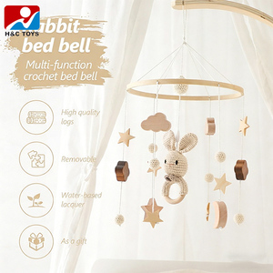 Mobile per Culla Neonato con Coniglio all'Uncinetto, Orso Bruno, Elementi del Regno Animale e Nuvole, con Stelle in Legno, Luna e Nuvole, Campanello Morbido per la Cameretta - Product Image 2