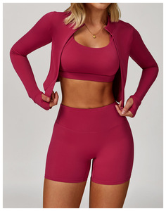 Ensemble de tenues de sport assorties gratuites pour femmes, ensemble de fitness personnalisé à blocs de couleur, pantalon évasé respirant taille haute, ensembles de <span class=keywords><strong>yoga</strong></span> 4 pièces - Product Image 3