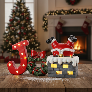 Luces LED de Navidad, Decoraciones de Mesa, Figura de Resina de Santa Claus en la Chimenea, Adorno para Decoración de Mesa Navideña - Product Image 3