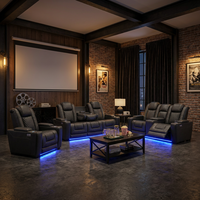 Ensemble de canapés inclinables 3+2+1 style cinéma avec lumières LED bleues et surpiqûres en losange