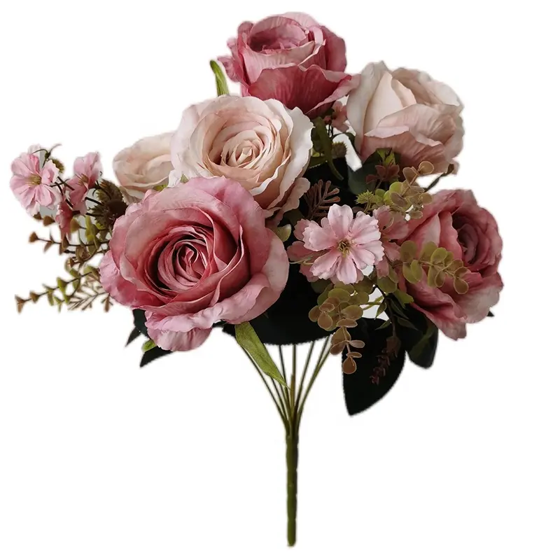 Vente en gros de plantes et fleurs artificielles, centre de table pour la Saint-Valentin, fleur de rose en soie, meilleure vente