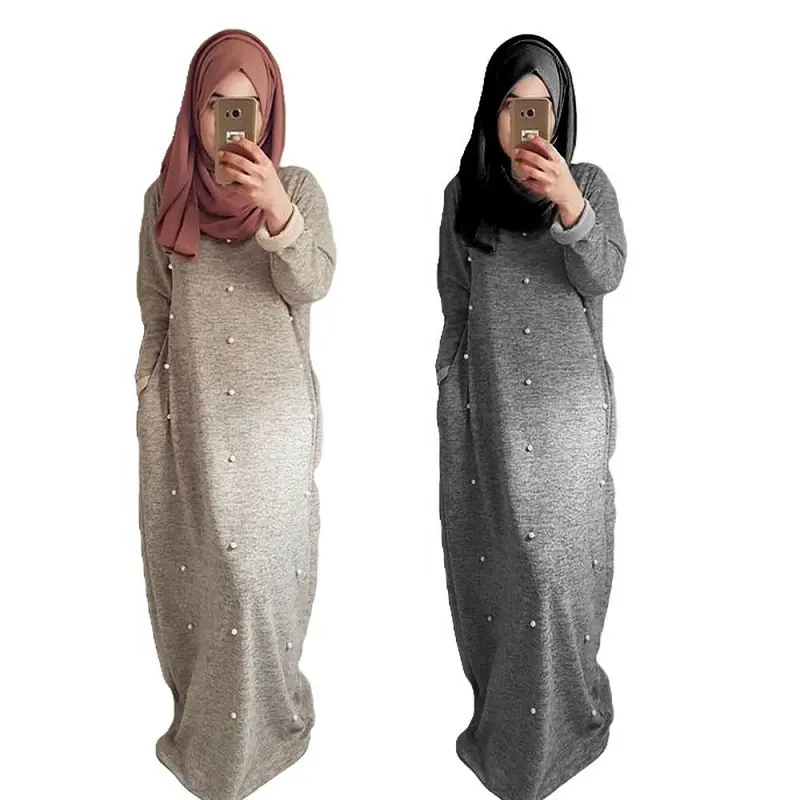 Nieuwe Moslim Vrouwen Lange Mouw Jurk Islamitische Abaya Jilbab Kaftan Dikke Katoenen Winter Jurk