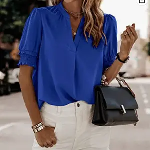 New V-neck casual short-sleeved solid colour chiffon shirt Casual Tops Pleated Half Sleeve Youth Lady Elegant Blouses for Women