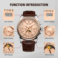 Montre automatique de luxe pour homme Forsining FSG319, mouvement mécanique Shanghai, phase lunaire, boîtier en or rose, bracelet en cuir marron