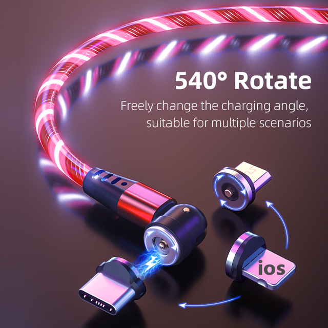 Trendy Popular Product Mobile Phone Games 540 Rotating 3 in 1 Micro USB Type C LED Luminous Magnetic USB A Adapter Cable Charger