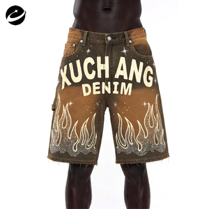 Shorts de <span class=keywords><strong>Jeans</strong></span> Masculinos 100% Algodão Personalizados de Moda Urbana XUCHANG com Cristais de Rhinestone e Lavagem Ácida - Product Image 1