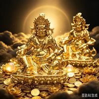 Statue de Jambhla en feuille d'or 24 carats, déité tibétaine de la richesse, décoration Feng Shui pour la maison et le bureau