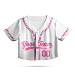 Jersey Baseball Wanita Crop Top Bordir LOGO Custom Sublimasi Ukuran Besar Kaos Jersey Wanita Seragam - Product Image 1