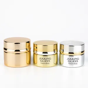 Custom 15g 30g 50g luxury round cosmetic containers glass eye face cream jar rose gold skincare packaging cosmetic jars with lid