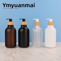 En Stock: Botella de 500ml con Bomba Dosificadora de Bambú, Transparente, Negra Esmerilada, Blanca Esmerilada, de PET, para Champú y Gel de Ducha, Recargable para Viaje