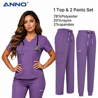 Ensemble de 3 pièces de tenues médicales avec 1 haut à col en V et 2 pantalons (coupe droite et coupe jogger) en mélange de rayonne, vêtements de travail doux