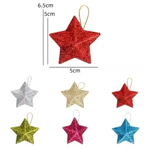 China hizo nuevas decoraciones navideñas estrella árbol de Navidad decoración oro brillo estrella de cinco puntas colgante de Navidad