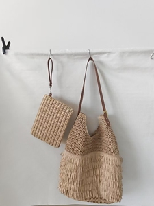Sac hobo <span class=keywords><strong>en</strong></span> <span class=keywords><strong>paille</strong></span> tressée style bohème d'été avec <span class=keywords><strong>pochette</strong></span> zippée assortie, sac à bandoulière quotidien pour femme - Product Image 1