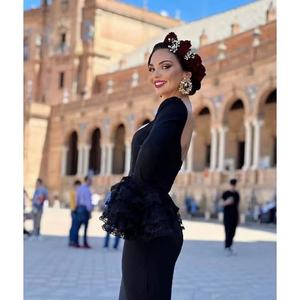 Abito da Sera Lungo Elegante Stile Sirena 2025 in Cashmere, Maniche Lunghe, con Volant, per Ballerine e Feste - Product Image 4