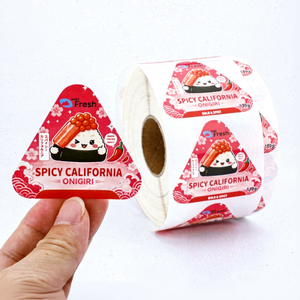 Etiquetas Adhesivas de Grado Alimenticio, Diseño Personalizado a Prueba de Agua, en Rollo, con Corte Triangular, para Onigiri, con Logotipo, para Empaque de Cajas de Sushi Japonés - Product Image 3