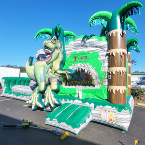 Dual lane kids outdoor party jumpers bouncy castle <b>inflatable</b> T-rex bounce <b>house</b> and water slide - Product Image 1