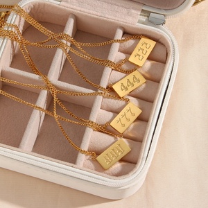 Collares de cadena cubana con colgante cuadrado de número angelical de <span class=keywords><strong>111</strong></span> a 999, chapados en oro de 18 quilates, de acero inoxidable, con perlas, joyería que no se deslustra - Product Image 2