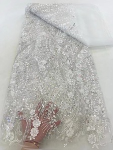 Tissu en dentelle de perles africaines <span class=keywords><strong>NIAI</strong></span> 2024, paillettes de haute qualité, broderie en satin 3D, dentelles en tulle à perles françaises avec perles pour mariage - Product Image 2