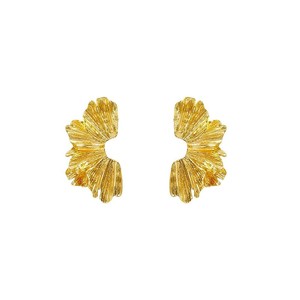 Boucles d'oreilles statement en alliage texturé, motif fleur creuse, pétales irréguliers, géométriques, bijoux d'oreille or et argent pour femme - Product Image 2