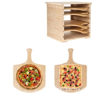 Support à pizza en bambou, plateau de rangement multi-niveaux pour pain et croûtes de pizza, couleur bois naturel, style simple - Product Image 5