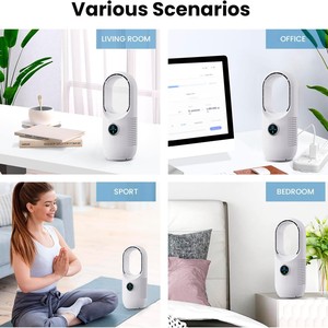 Ventilateur de bureau sans pales blanc, alimenté par USB, portable, 3 vitesses, commande tactile, moteur DC sans balais - Product Image 5