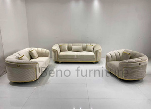 Italian Modern <b>Living</b> <b>Room</b> <b>Sofa</b> Set Design Leisure Sectional White Fabric Couch Set with Round Armed Design - Product Image 5