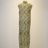 Robe chemise en Cupro à col montant et manches courtes, imprimé géométrique, demi-boutonnée, coupe ample, longueur maxi pour femme