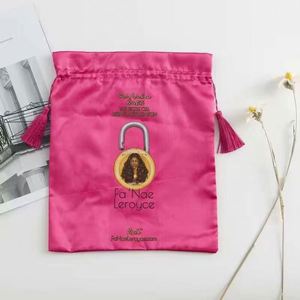 Sacs de rangement pour perruques humaines biodégradables et recyclables avec logo personnalisé, pochette à cordon en satin de soie pour extensions, emballage pour mèches de cheveux - Product Image 2